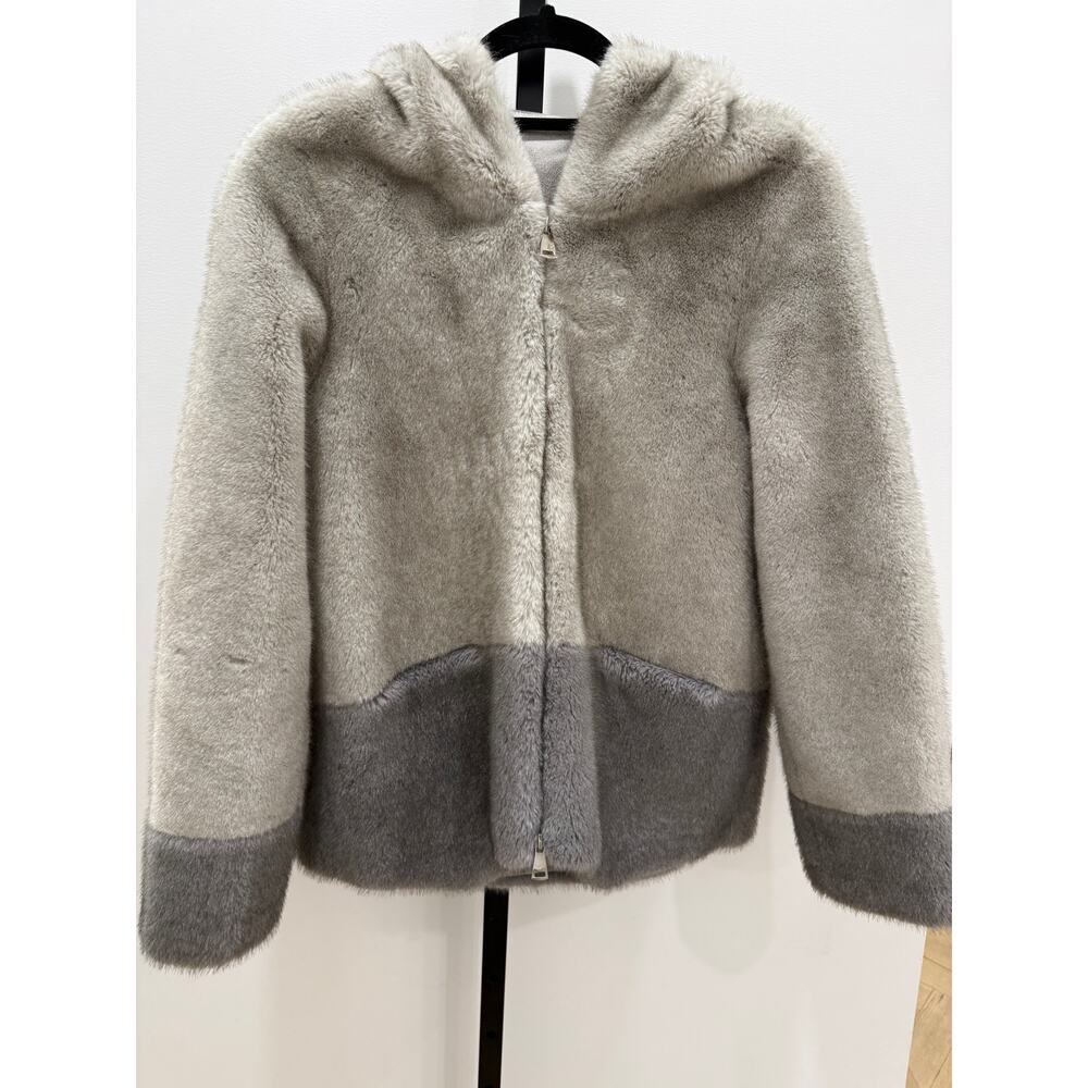 Artico - Faux Fur Grey Zip and Hooded Jacket - EU 38